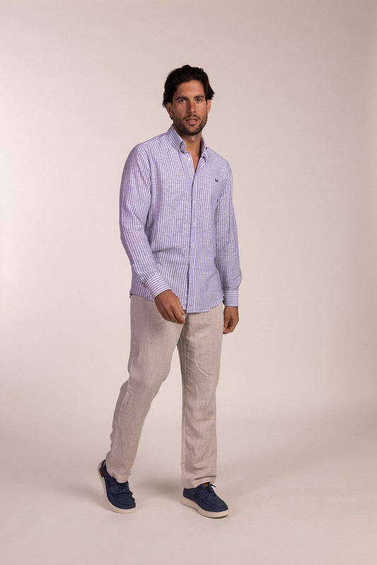 Navy-Striped Linen Shirt | Ubrique