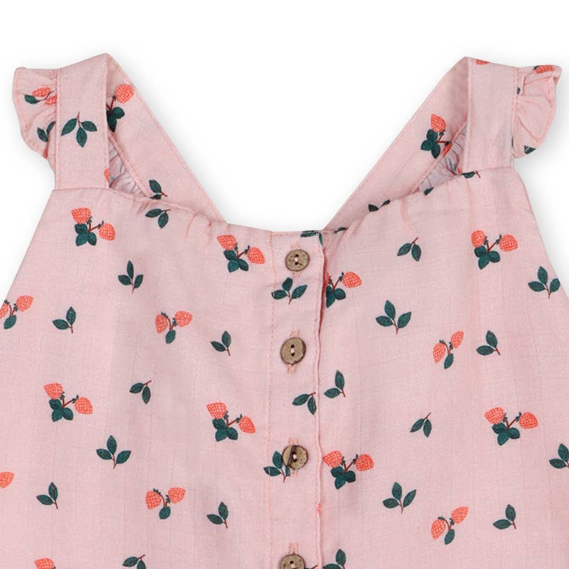 Strawberry Ruffled Baby Jumpsuit (Organic Muslin)