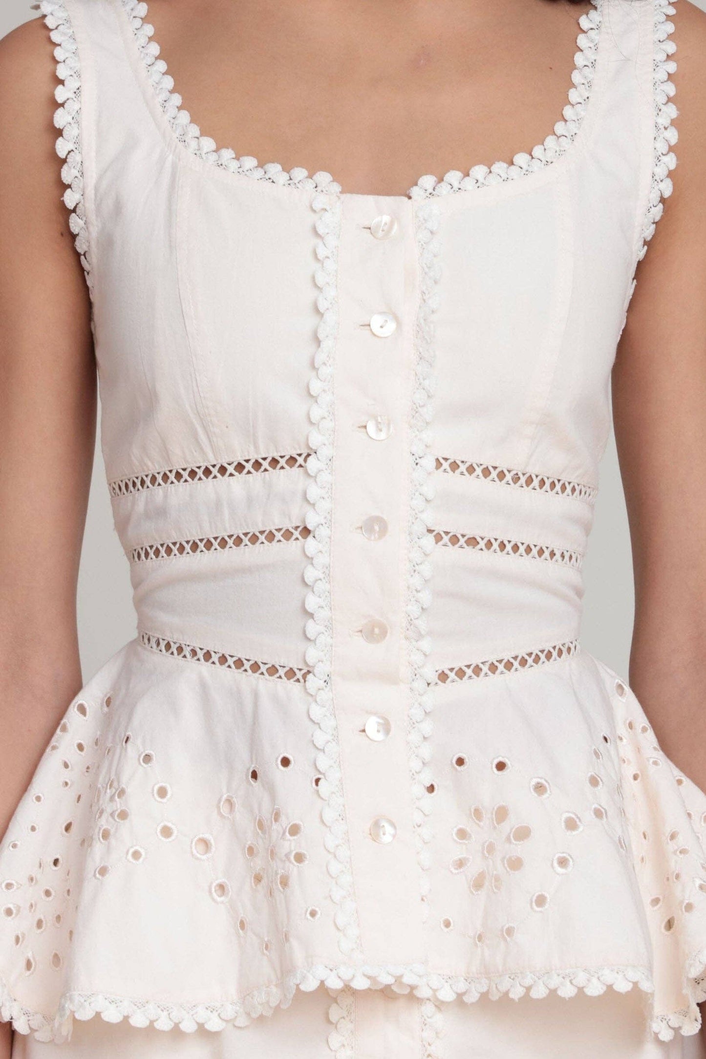 Cotton Embroidered Peplum Top