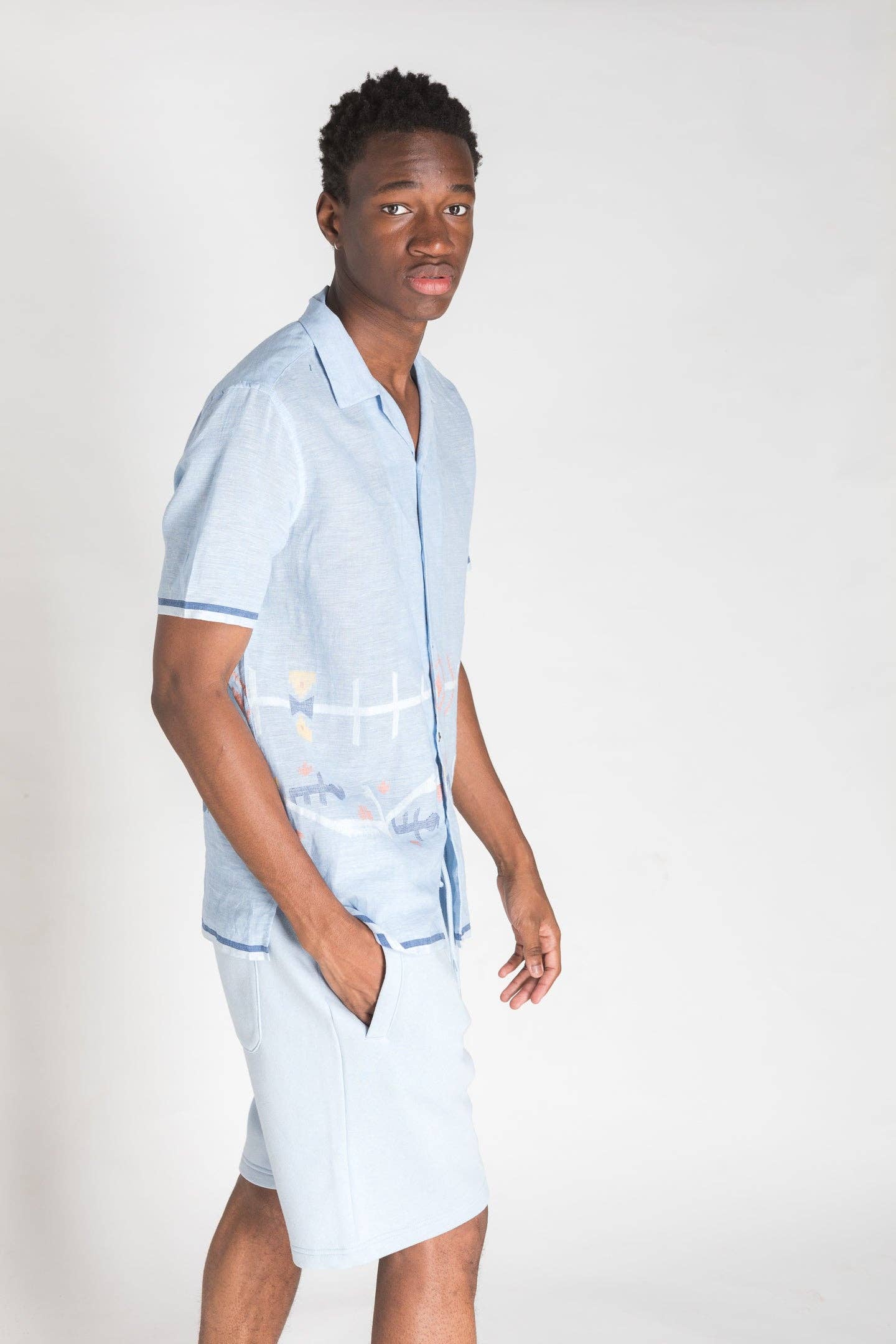 Jamdani Light Blue Hand-Woven Organic Shirt