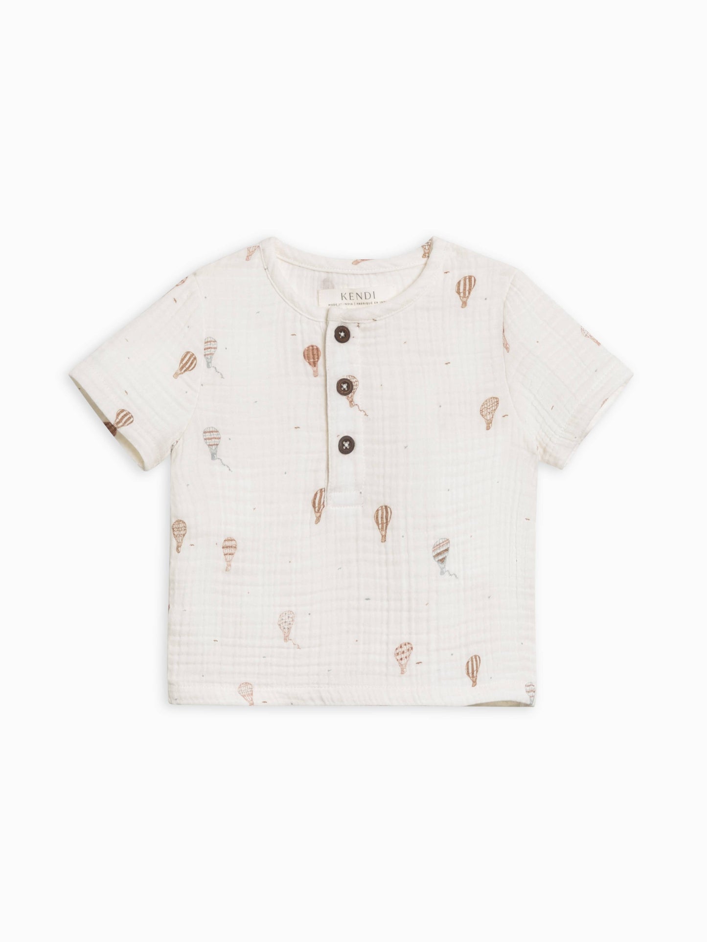 Organic Baby and Kids Dean Muslin Henley - Hot Air Balloon