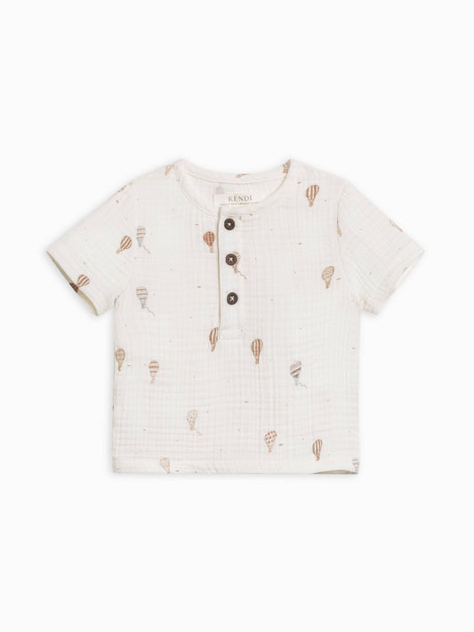 Organic Baby and Kids Dean Muslin Henley - Hot Air Balloon