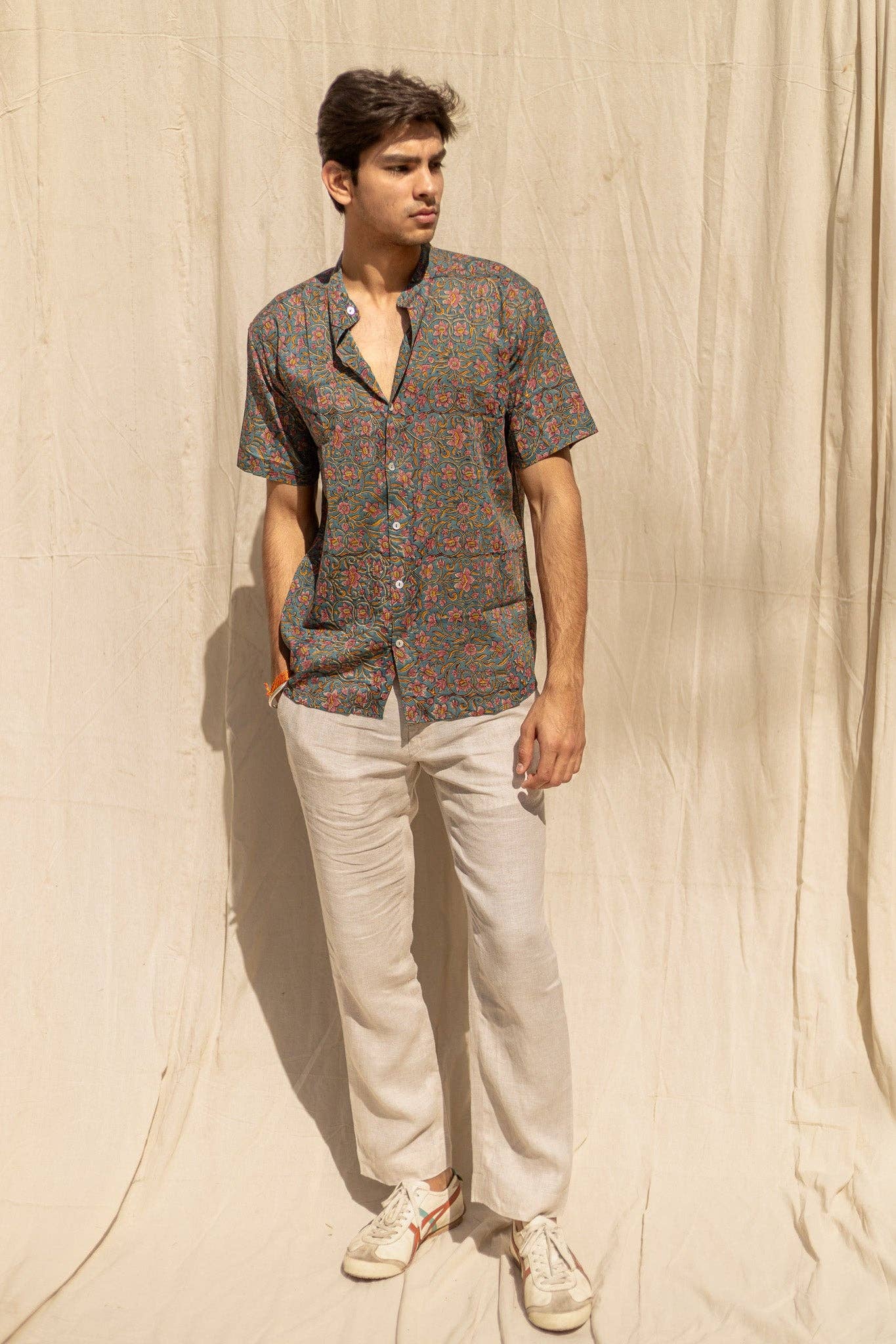 Carnations Handblock Printed Cotton Shirt