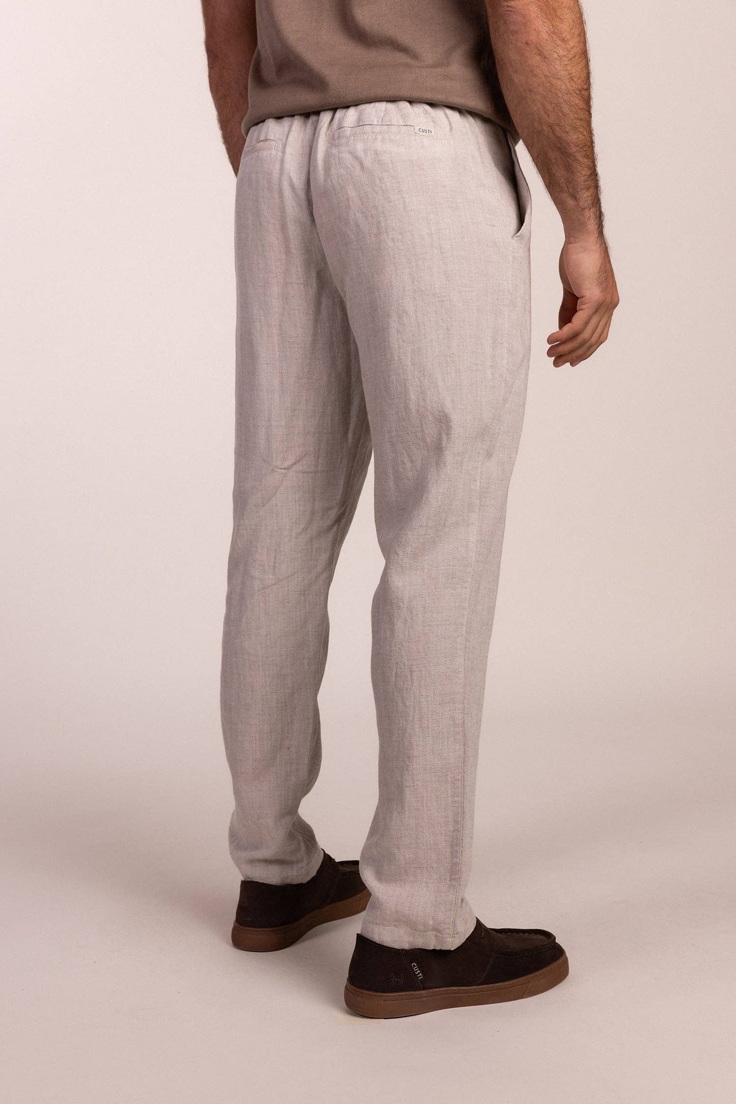 Beige Linen Pleated Trousers