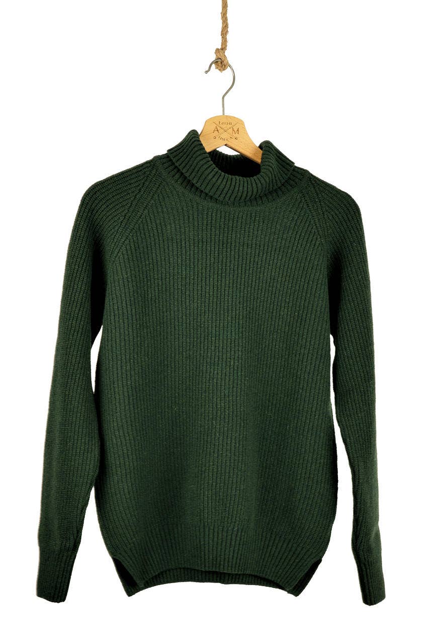 High neck Lambswool Chunky Sweater - Green