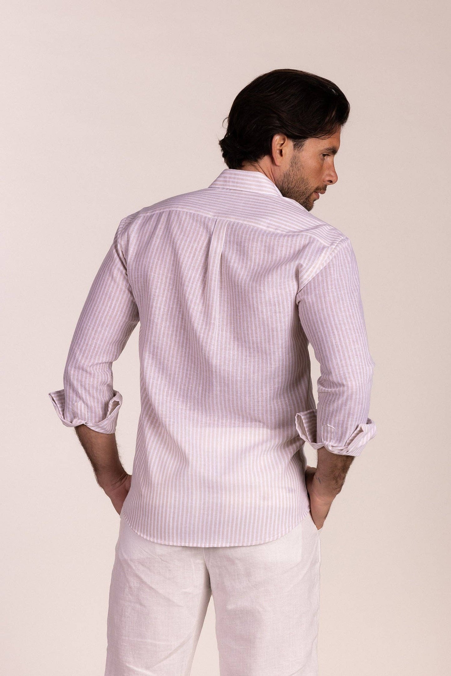 Beige Striped Linen Shirt | Ubrique