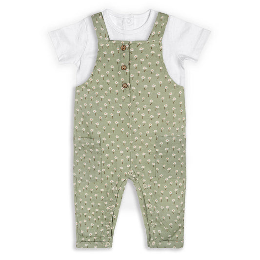 Sage Floral Baby Dungaree + Bodysuit (Organic Muslin)