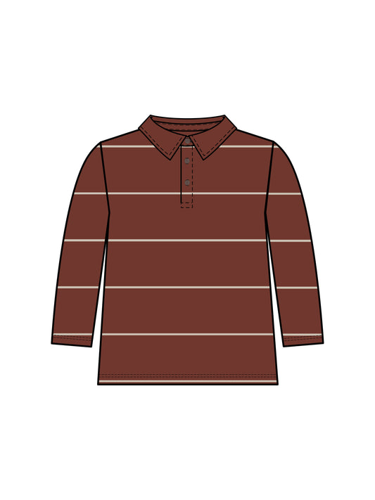 Doyle Long Sleeve Collared Top - Hunter Stripe / Garnet