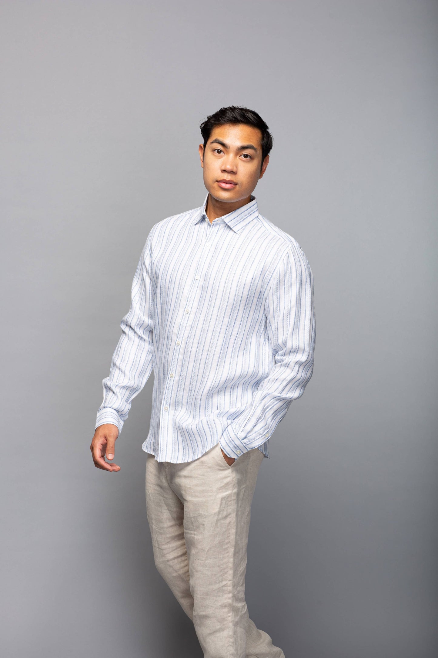Stripe Long Sleeve Linen Shirt
