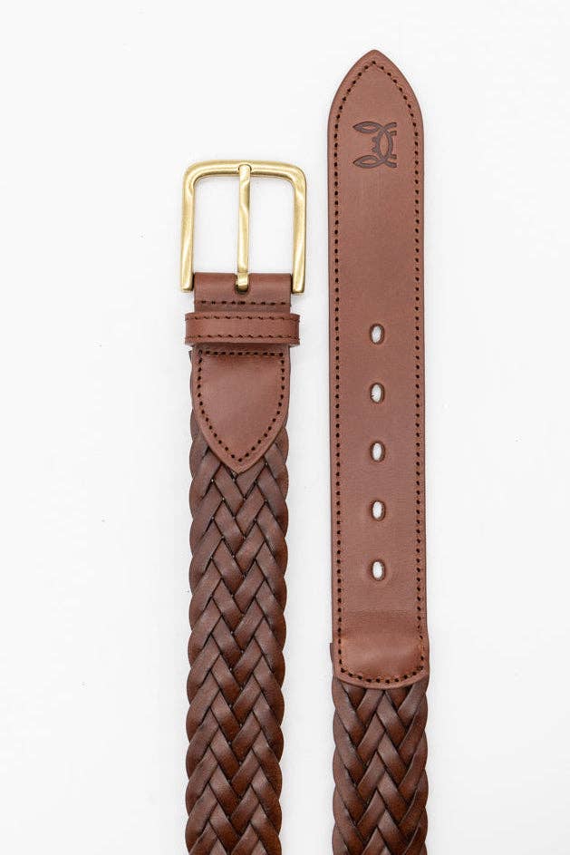 Brown Braided Leather Belt: 100