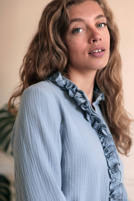 Cotton Gauze Shirt with Clementine Ruffle