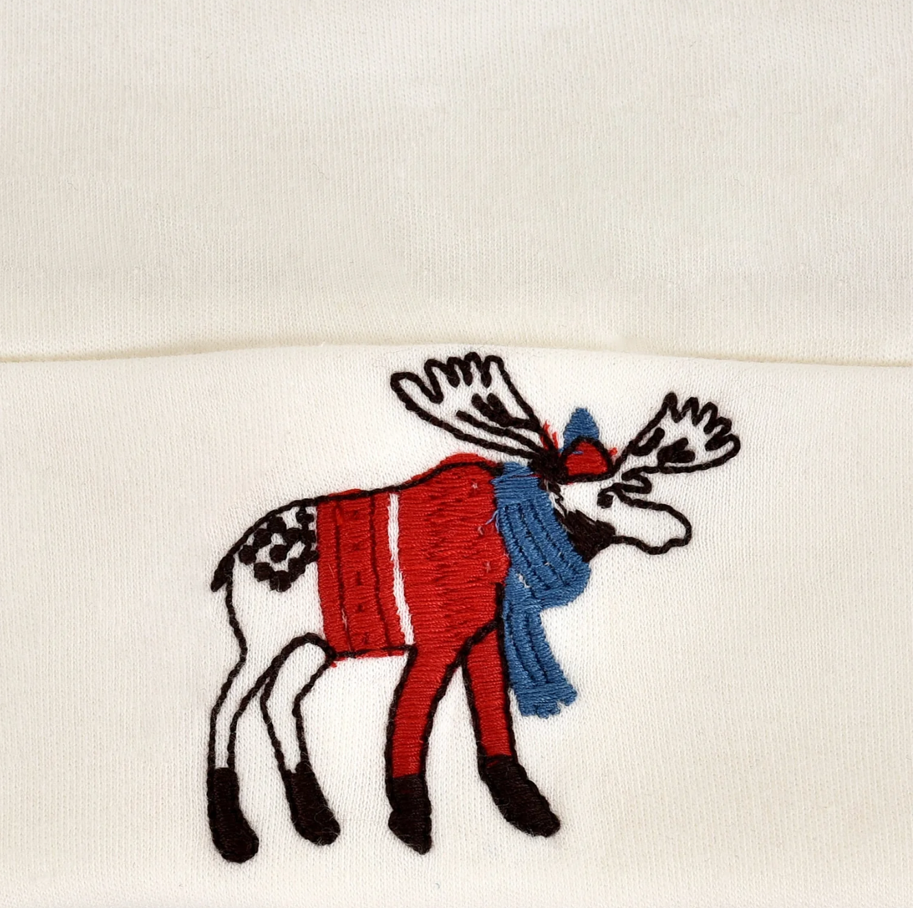 Embroidered roll up hat | ivory moose