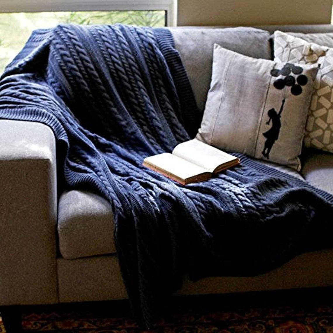 Cable Knit Home Throw Adult Blanket (100% Organic Cotton)
