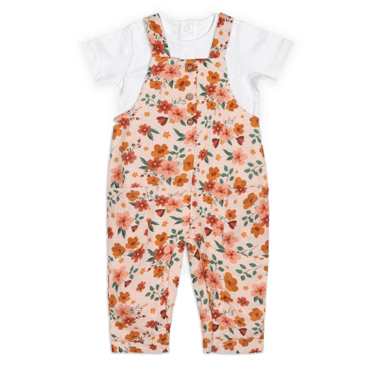 Summer Floral Baby Dungaree + Bodysuit (Organic Muslin)