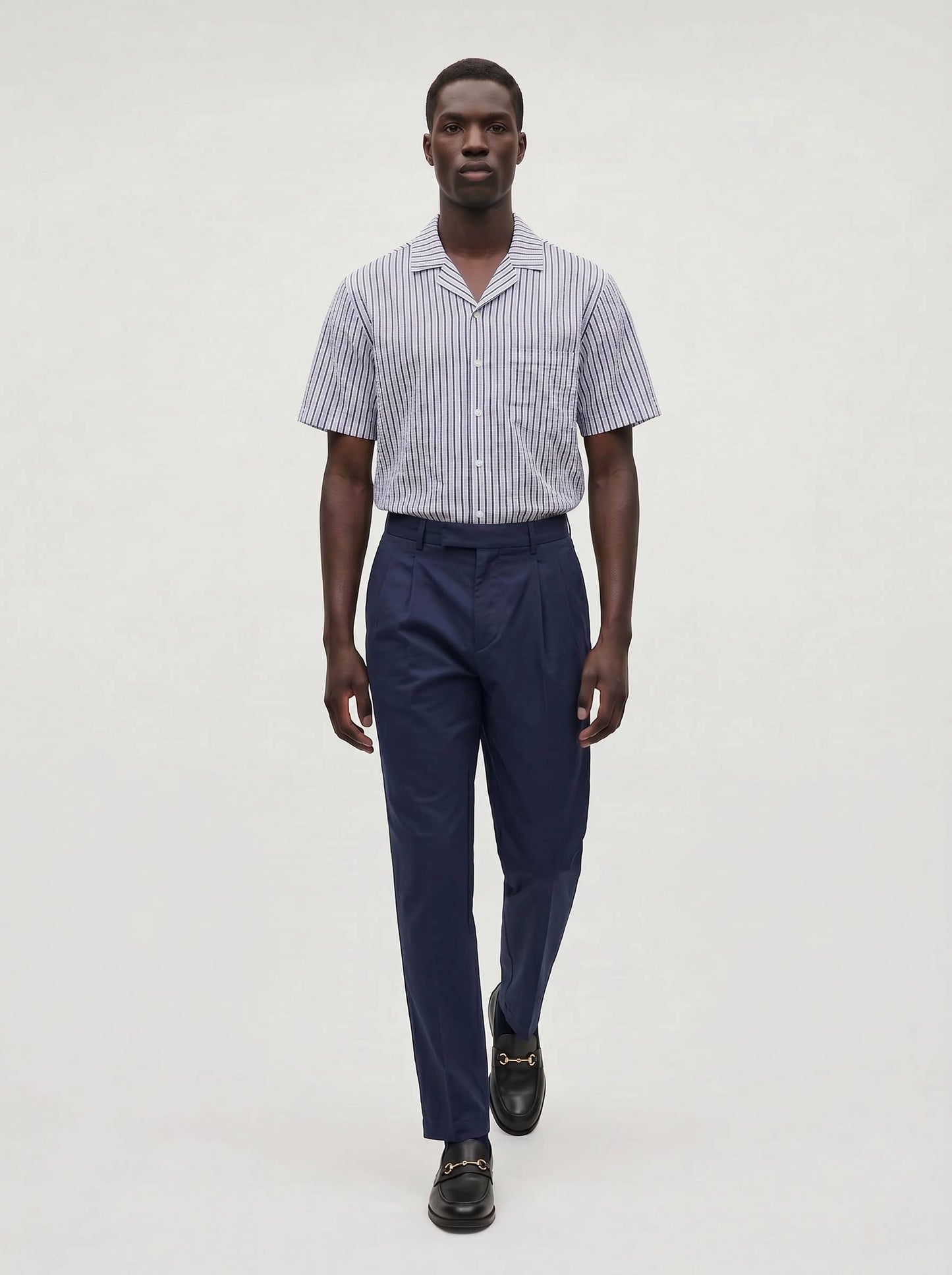 Sailor Seersucker Camp Shirt - Navy/White