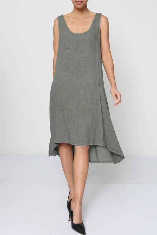 Sleeveless Long Dress in 100% Linen