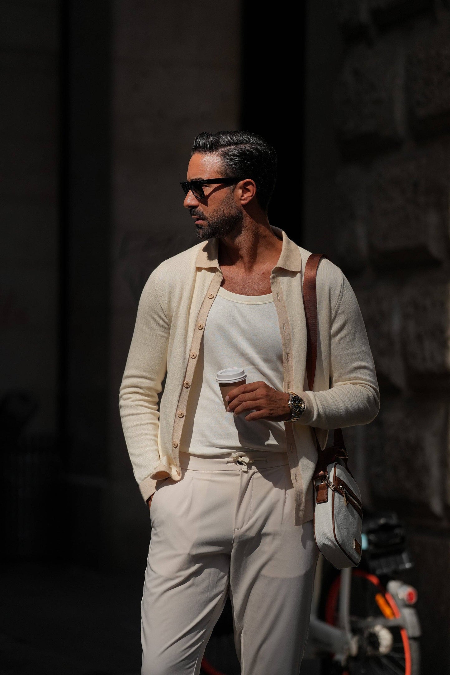Off White & Cream Polo Cardigan