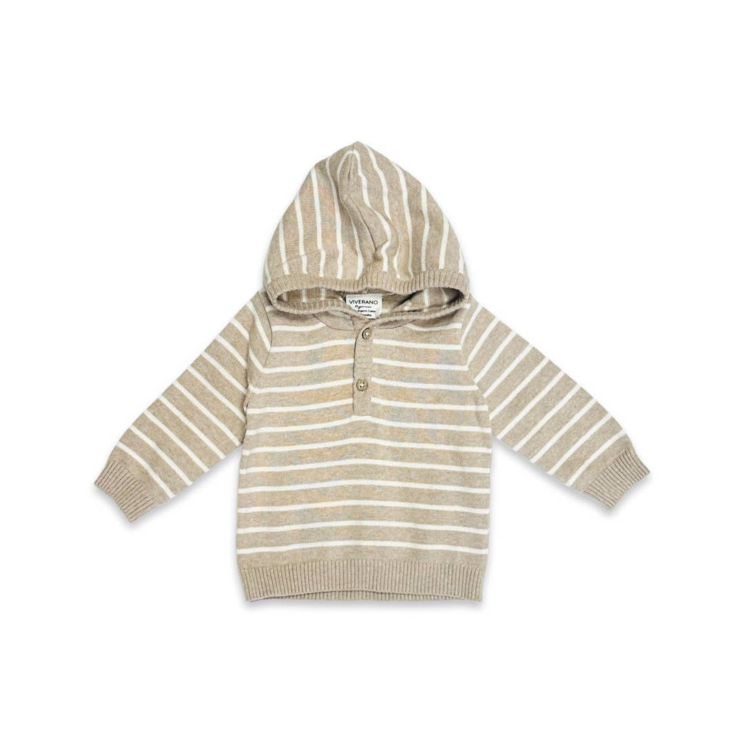 Stripe Hooded Baby Knit Pullover (Organic Cotton) - 2 Colors
