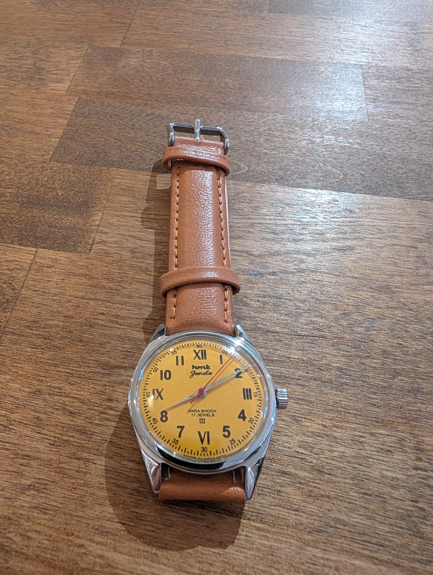 Vintage HMT yellow, tan leather